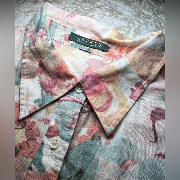 Ralph Lauren Green Label Floral Print Linen Button Down Shirt Tunic large XL - Picture 2 of 8